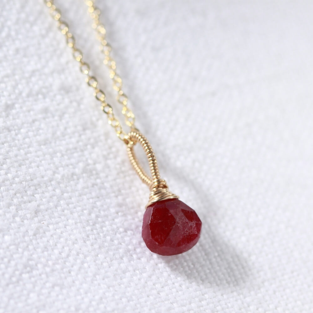 Ruby gemstone pendant Necklace in 14 kt Gold-Filled