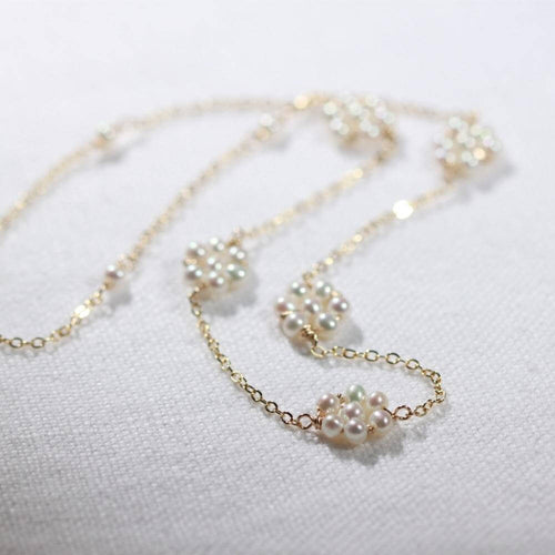 Freshwater Pearl Flower Link Necklace in 14kt Gold Filled