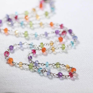 Rainbow gem beaded necklace in Sterling Silver