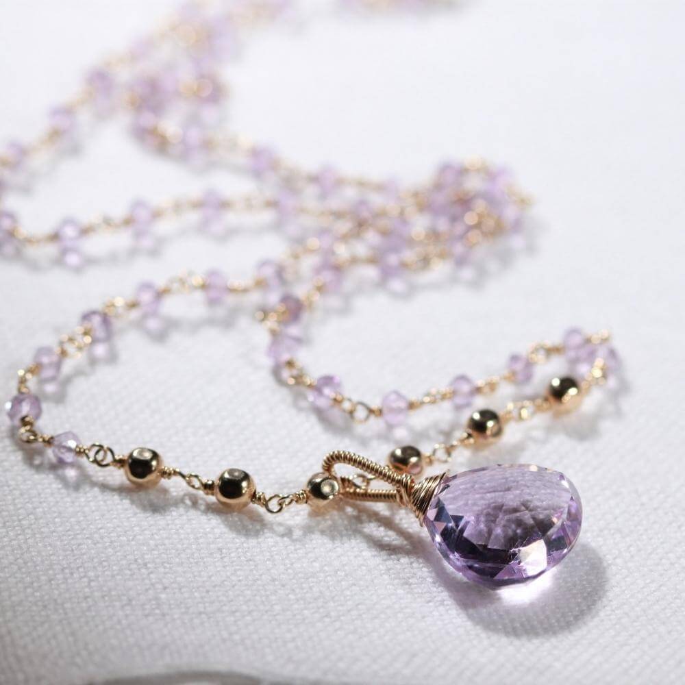 Amethyst faceted pendant with beaded chin in 14 kt Gold-Filled
