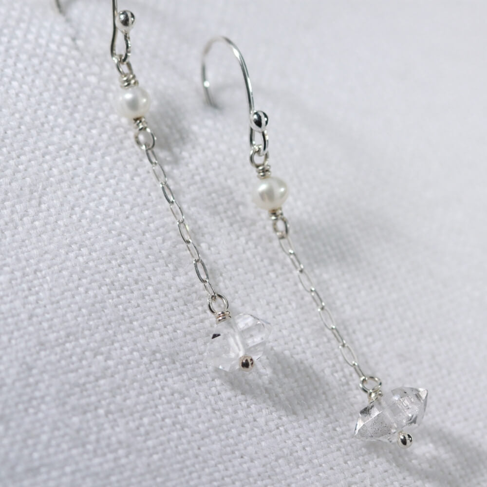 Herkimer Diamond and Chain Dangle Earrings in sterling silver