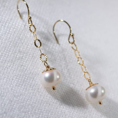 Freshwater Pearl and Chain Dangle Earrings in 14 kt Gold Filled
