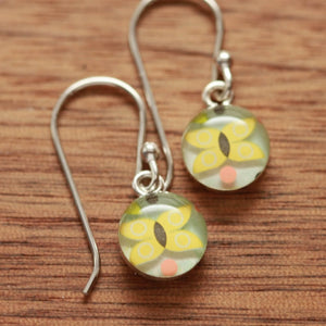 Butterfly, Tiny earrings made from recycled Starbucks gift cards, sterling silver and resin