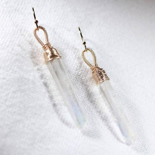 Quartz Crystal, Natural Point Earrings hand wrapped in 14 kt Gold Filled