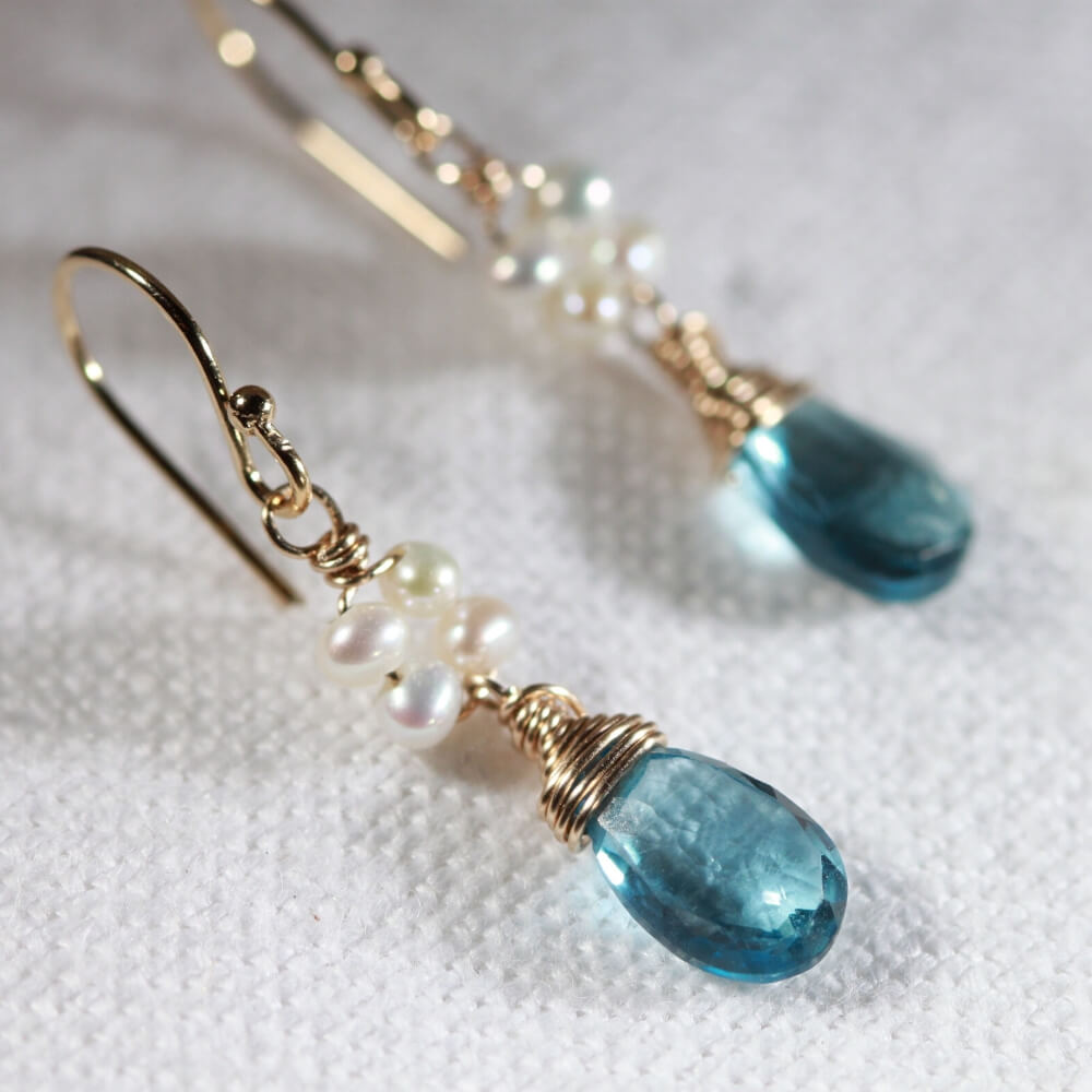 London Blue Topaz and Pearl Dangle Earrings in 14 kt Gold Filled