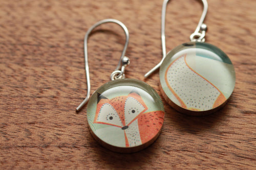 Foxy tail earrings made from recycled Starbucks gift cards, sterling silver and resin