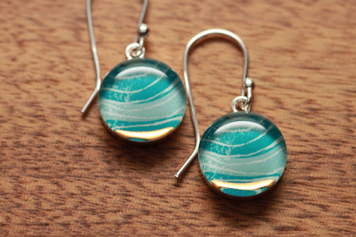 Floating at sea earrings 8mm made from recycled Starbucks gift cards, sterling silver and resin