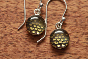 Tiny Shimmering earrings made from recycled Starbucks gift cards, sterling silver and resin