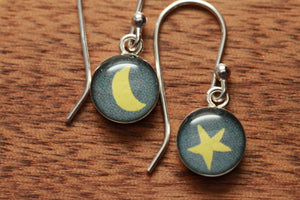 Tiny Glow in the Dark earrings made from recycled Starbucks gift cards, sterling silver and resin