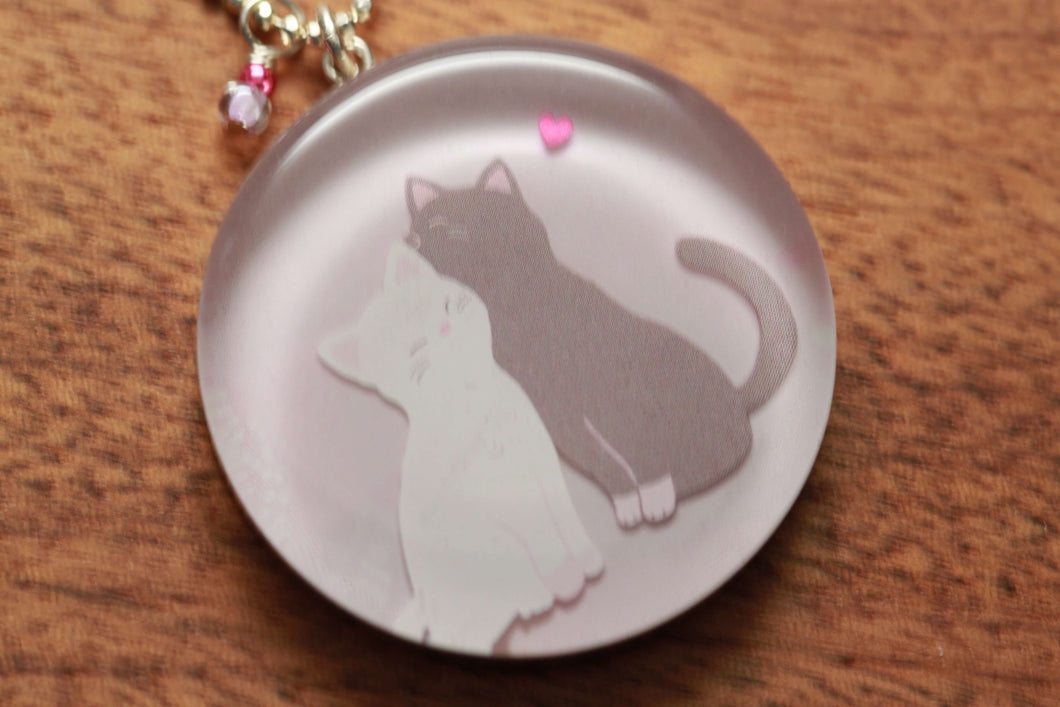 Kitty Love necklace made from recycled Starbucks gift cards, sterling silver and resin