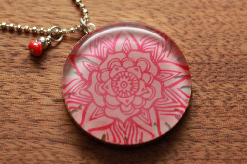 Salmon Flower Petal necklace made from recycled Starbucks gift cards, sterling silver and resin