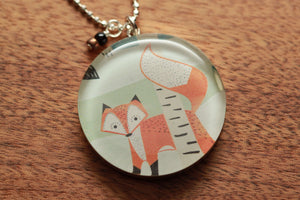 Foxy necklace made from recycled Starbucks gift cards, sterling silver and resin