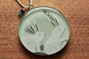 Bunny Rabbit necklace made from recycled Starbucks gift cards, sterling silver and resin