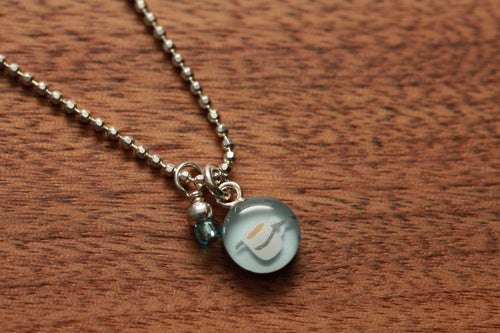 Tiny Coffee Cup necklace made from recycled Starbucks gift cards, sterling silver and resin