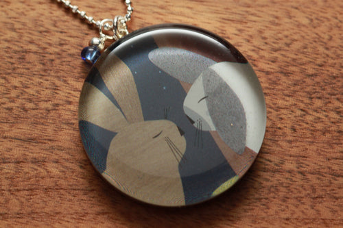Bunny necklace made from recycled Starbucks gift cards, sterling silver and resin