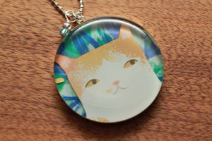 Jungle Cat necklace made from recycled Starbucks gift cards, sterling silver and resin