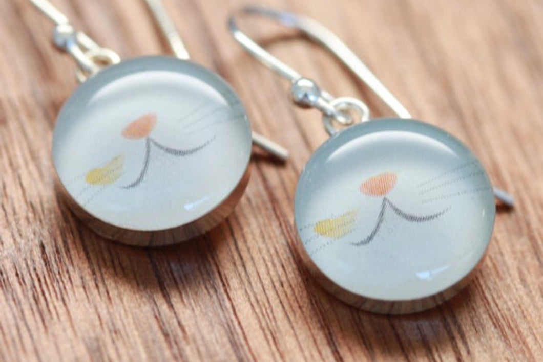 Kitty Nose Boop earrings made from recycled Starbucks gift cards, sterling silver and resin