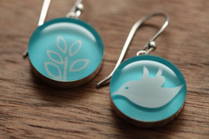 Swallow Song Earrings with sterling silver and resin. Made from recycled,upcycled gift cards.