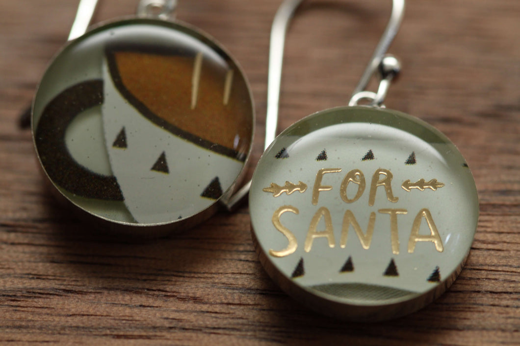 For Santa coffee cup earrings made from recycled Starbucks gift cards. sterling silver and resin
