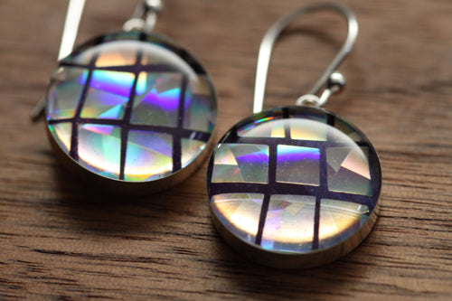 Sparkly Disco Ball earrings made from recycled Starbucks gift cards, sterling silver and resin