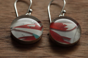 Quick little fox earrings made from recycled Starbucks gift cards, sterling silver and resin
