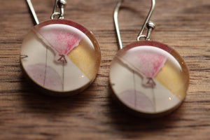 Balloon earrings made from recycled Starbucks gift cards, sterling silver and resin