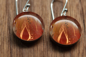 orange Feather earrings made from recycled Starbucks gift cards, sterling silver and resin