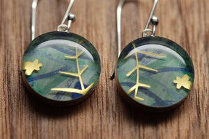 Jungle earrings made from recycled Starbucks gift cards, sterling silver and resin