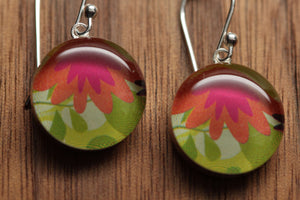 Springtime flower petal earrings made from recycled Starbucks gift cards, sterling silver and resin
