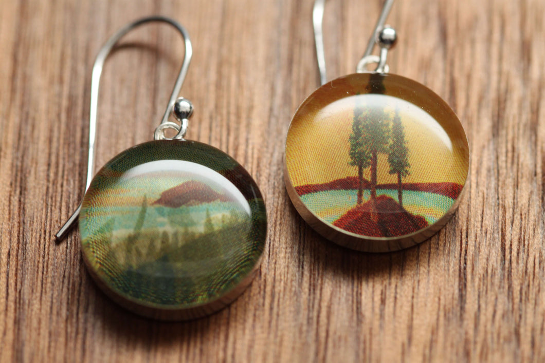 California coast earrings made from recycled Starbucks gift cards, sterling silver and resin