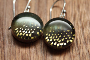 Golden Shimmering earrings with sterling silver and resin, Made from recycled, upcycled Starbucks gift cards