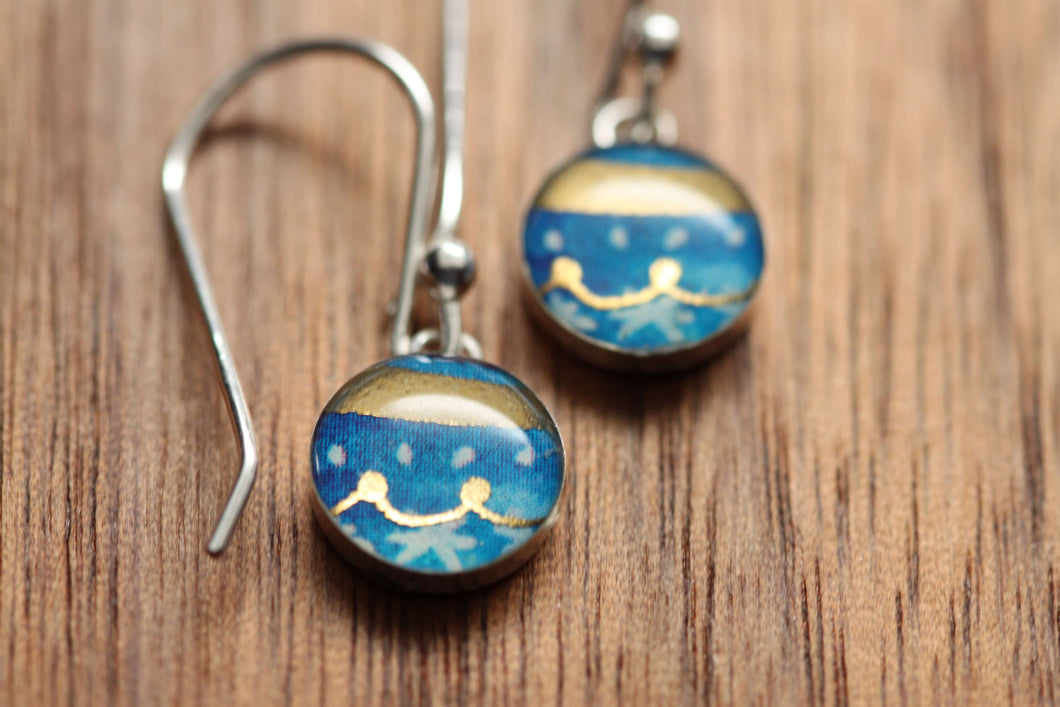Tiny ornament earrings made from recycled Starbucks gift cards, sterling silver and resin