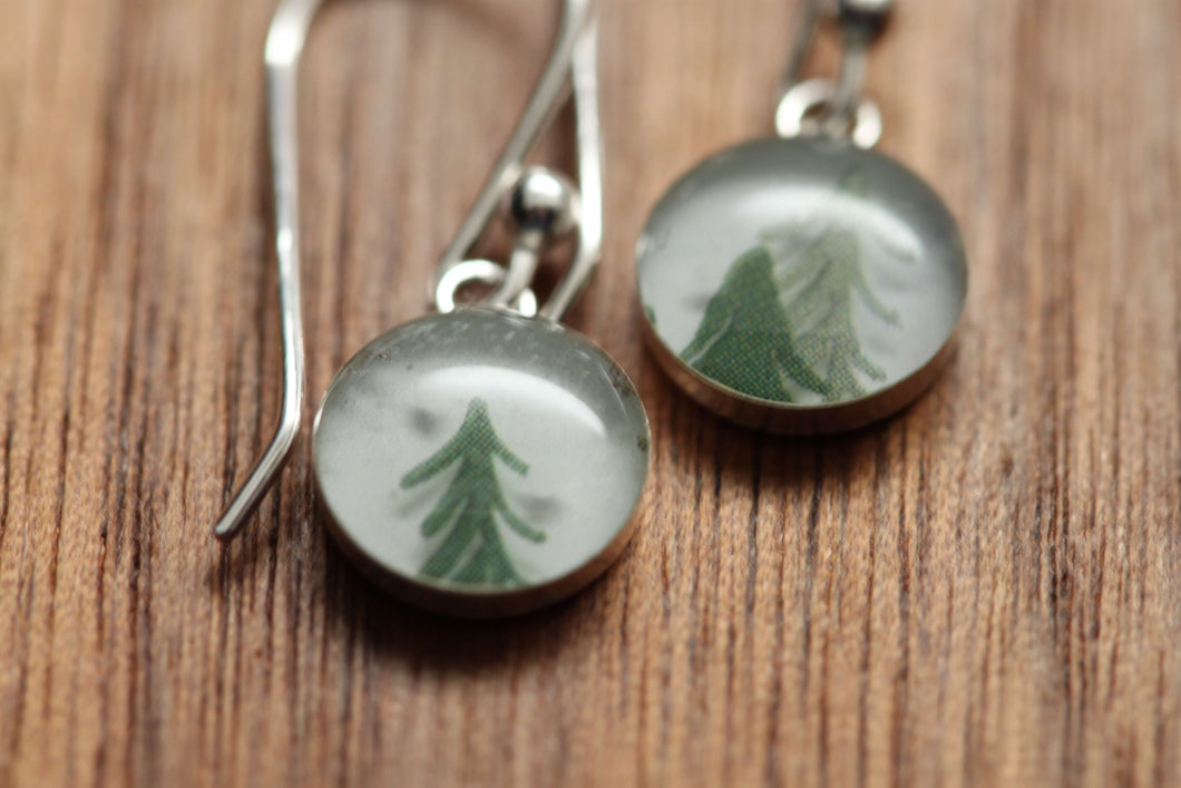 Tiny Tree earrings made from recycled Starbucks gift cards, sterling silver and resin