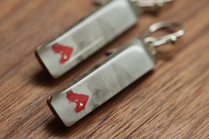 Little red house earrings made from recycled Starbucks gift cards, sterling silver and resin