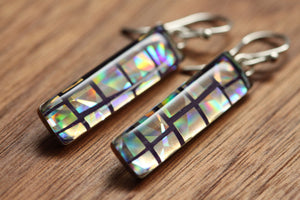 Sparkly Northern Lights earrings made from recycled Starbucks gift cards, sterling silver and resin