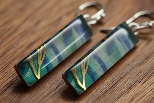 Tropical bliss earrings made from recycled Starbucks gift cards, sterling silver and resin