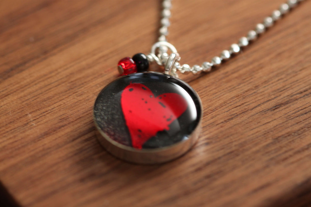 Red Heart Necklace Made from recycled Starbucks gift cards, sterling silver and resin