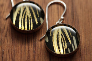 Black and Gold Shimmering earrings with sterling silver and resin. Made from recycled, upcycled Starbucks gift cards