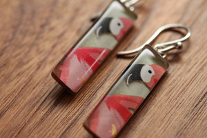 Pink Flamingo earrings made from recycled Starbucks gift cards, sterling silver and resin
