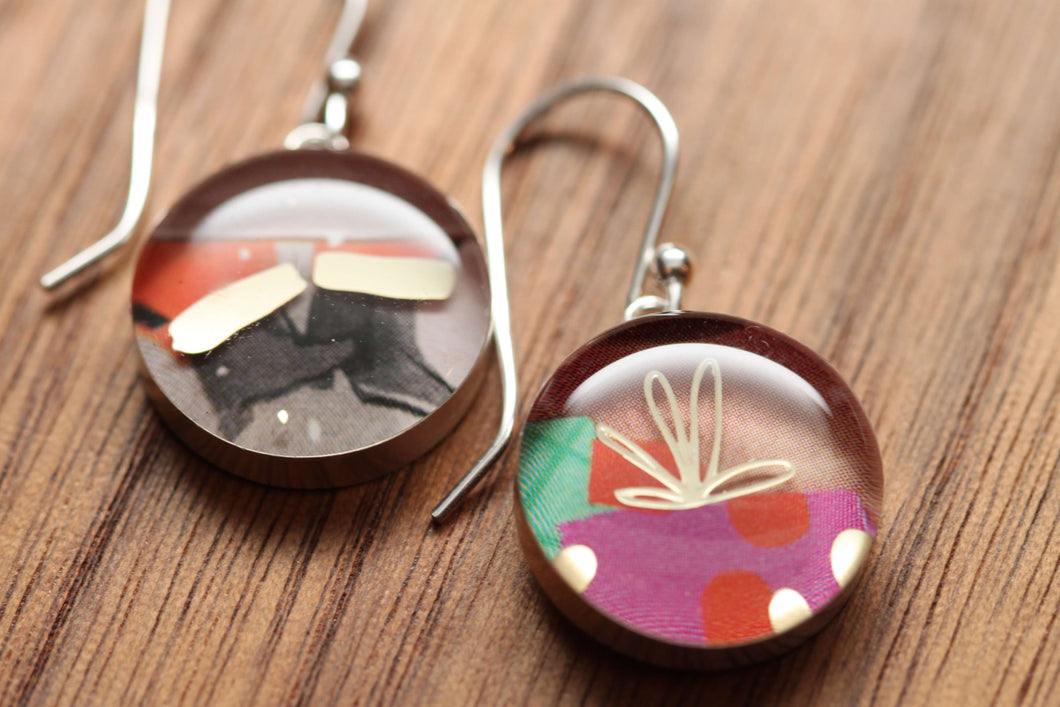 Santa Baby earrings made from recycled Starbucks gift cards, sterling silver and resin