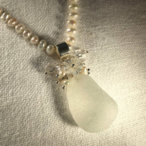 Sea Glass Bouquet Necklace on a Strand of Pearls (choose Color)