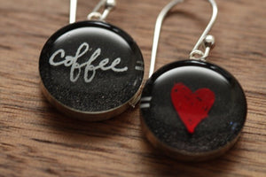 Red Heart Coffee = Love Earrings made from recycled Starbucks gift cards and sterling silver.