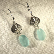 Load image into Gallery viewer, Silver Sand Dollar and Sea Glass Earrings (Choose Color)