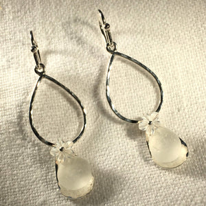 Hammered Silver Chandelier Sea Glass Earrings (Choose Color)