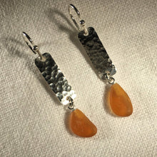 Load image into Gallery viewer, Hammered Rectangle Sea Glass Earrings in Silver (Choose Color)