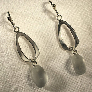 Sea Glass and Abstract Oval Earrings in Silver (Choose Color)