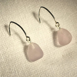 Simple Silver Ear Wire Sea Glass Earrings (Choose Color)